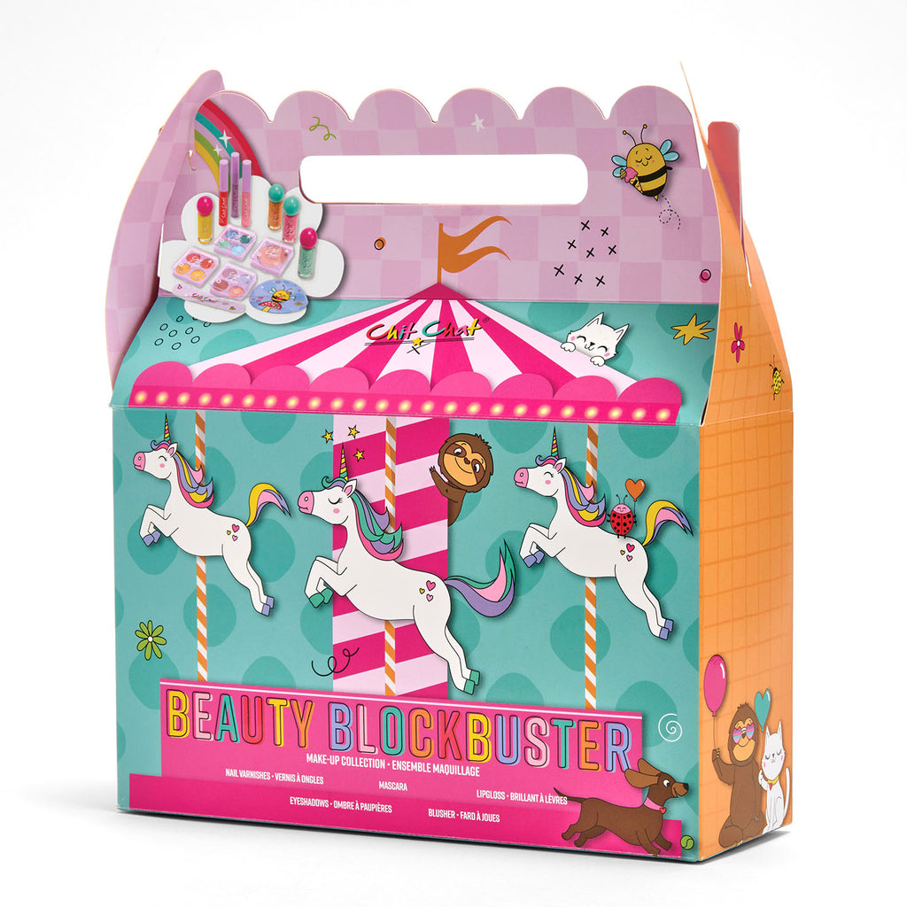 Children's beauty product set packaging with carousel design