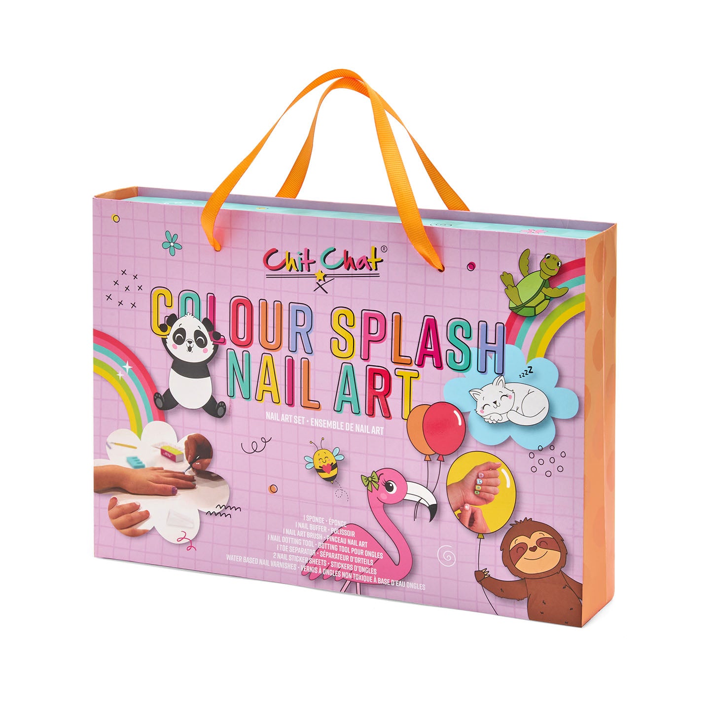 Colour Splash Nail Art kit packaging with colourful design and character illustrations.