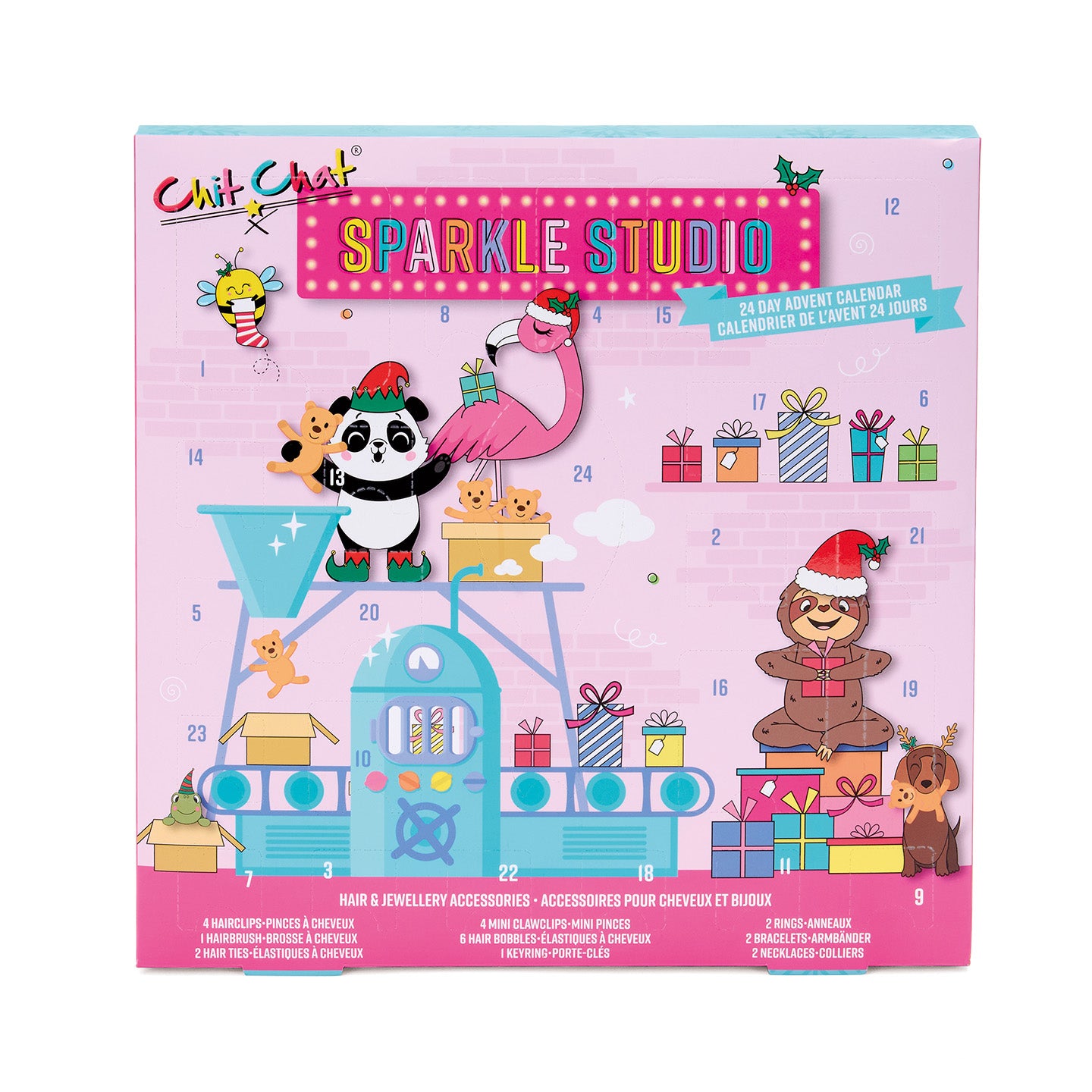 Cute & Chat Sparkle Studio Advent Calendar packaging with cartoon characters and festive design.